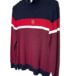 100%cotton  Stylish striped sweater with a stand-up collar size L